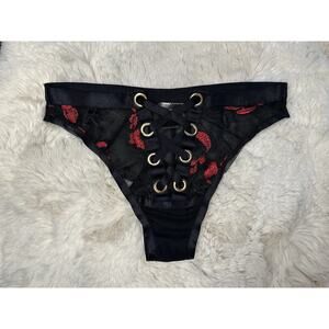 Honey Birdette FREYAH 🖤 Black and Red Floral Brief XS